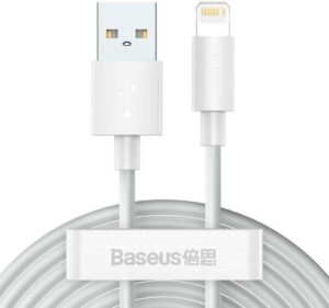 Cablu Date si Incarcare Baseus, TZCALZJ-02, USB la Lightning, 1.5 m, 2.4A, (Set 2 Bucati), Alb