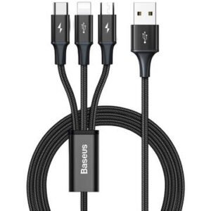 Cablu 3 in 1 USB - Lightning/Micro/Tip-C, Baseus, 1.2 m, 3.5 A, Negru