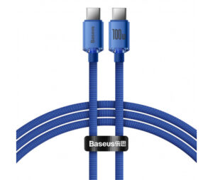 Cablu Incarcare Baseus, Crystal Shine Series CAJY000603, USB Type-C la USB Type-C, 1.2m, 100W, Albastru