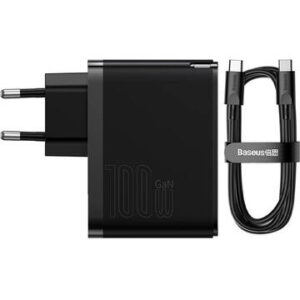 Incarcator retea Baseus GaN5 Pro, USB/USB-C, Quick Charge, 100W, Cablu USB-C inclus, Negru