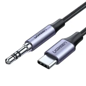 Cablu mini jack, Ugreen, 3.5 mm, USB-C, Compatibil cu Samsung/Huawei/Xiaomi, 1 m, Negru
