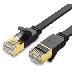 Cablu Retea Ethernet RJ45 Cat 7 10 Gbps, Ugreen NW106, Fir Flat, Patchcord Gigabit, Negru - 3 m