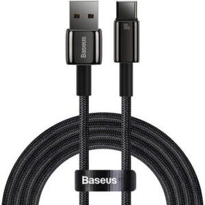 Cablu Baseus Tungsten Gold USB la USB-C, 100 W, 1 m negru