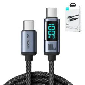 Cablu incarcare Joyroom S-CC100A16, cu afisaj LED, compatibil cu Android, USB C - USB C, 100W, 1,2 m, negru