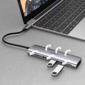 Adaptor HUB 5-in-1 UGREEN CM511, USB-C la 3x USB 3.0, 1x USB-C PD 100W, 1x HDMI 1.4, 4K, 30Hz 5Gbps, 15cm, Gri