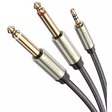 Cablu TRS, UGREEN AV126 3.5 mm la 2x TS 6.35 mm - 1m (grey)