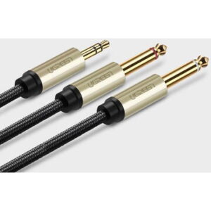 Cablu TRS, UGREEN AV126 3.5 mm la 2x TS 6.35 mm - 1m (grey)