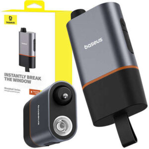 Kit siguranta auto Baseus Sharp Tool, Ciocan parbriz si cutter centura, Functie lanterna, 650 mAh, Negru