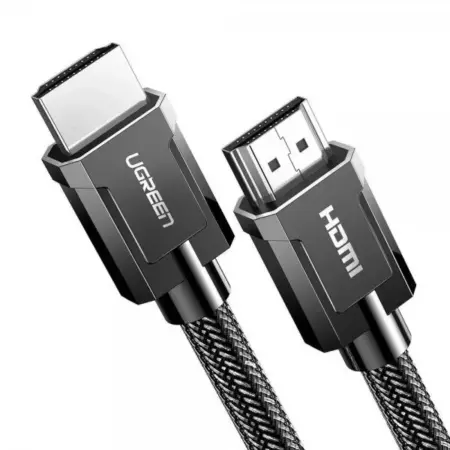 CABLU video Ugreen, "HD135" HDMI (T) la HDMI (T), rezolutie maxima 8 la 60 Hz, conectori argintat, 1m, braided, negru "80404"