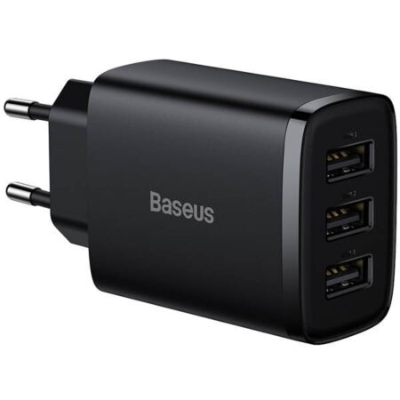 INCARCATOR retea Baseus Compact, Fast Charge 17W, 3 x USB 5V/2.1A, negru CCXJ020101