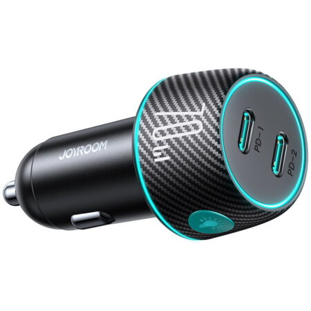 incarcator auto Joyroom JR-CCN02, 2x USB-C, Lumina LED, Quick Charge 3.0, 70W, Negru