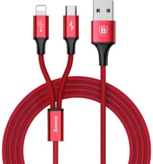 Cablu de date, Baseus, 1,2 m, IP+Micro+Type-C, RosuCablu de date, Baseus, 1,2 m,