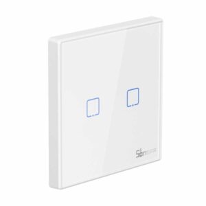 Intrerupator telecomanda dublu smart, sticla securizata alba, compatibil Alexa si Google Assistant, Sonoff