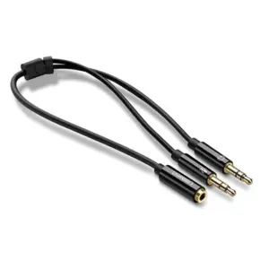 Splitter audio pentru casti si microfon UGREEN AV141, tata mini jack 3.5 mm la 2x mama mini jack 3.5 mm, 20cm, Negru