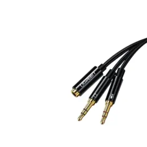 Splitter audio pentru casti si microfon UGREEN AV141, tata mini jack 3.5 mm la 2x mama mini jack 3.5 mm, 20cm, Negru