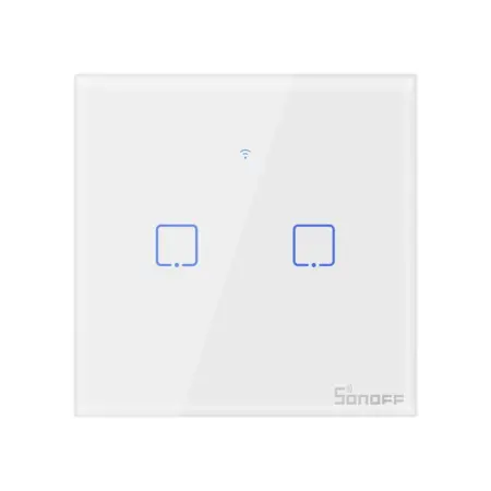 Intrerupator telecomanda dublu smart, sticla securizata alba, compatibil Alexa si Google Assistant, Sonoff