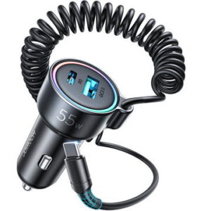 Incarcator rapid pentru masina Joyroom 3 in 1 cu cablu USB tip C 1,5 m 55 W negru