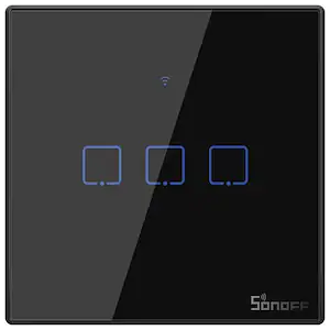 Intrerupator inteligent cu touch Sonoff T3 EU TX, Wireless + RF 433 , 3 canale, compatibil iOS/Android, Amazon Alexa/Google Assistant, sticla, Negru