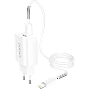 Incarcator retea Dudao A2EU cu cablu tip Lightning, 2.4A, 2 X USB, Alb