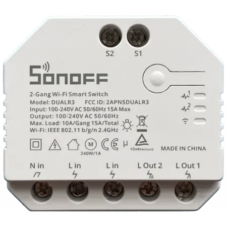 Releu inteligent Sonoff Dual R3, Wireless, 2 canale, Alb