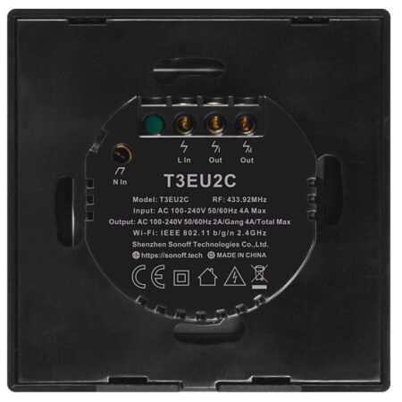 Intrerupator Wifi + RF incastrabil Negru 2 circuite SONOFF SONOFF-TXT3EU2C