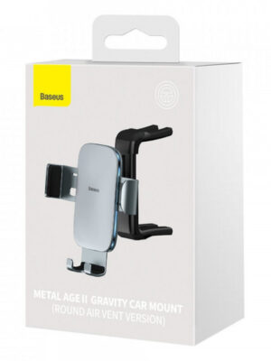 Suport auto telefon Metal Age II, Baseus, Aluminiu/ABS, 110 x 88 x 58 mm, Gri/Negru