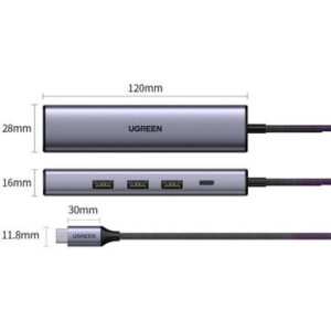 Adaptor multifunctional Ugreen HUB USB Tip C la 3 x USB, Ethernet RJ-45, USB Tip C PD