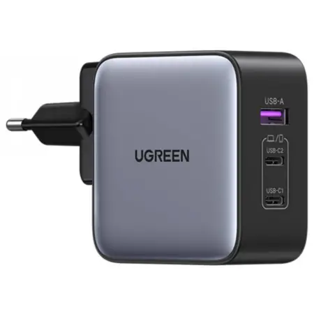 Incarcator de retea Ugreen CD296, tehnologie GaN, 1 port USB si 2 porturi USB C, Adaptor, 65W, mufa UE, UK, SUA Negru