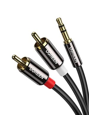 Cablu Audio Ugreen AV116 Jack 3.5mm la 2 RCA 2m, Black