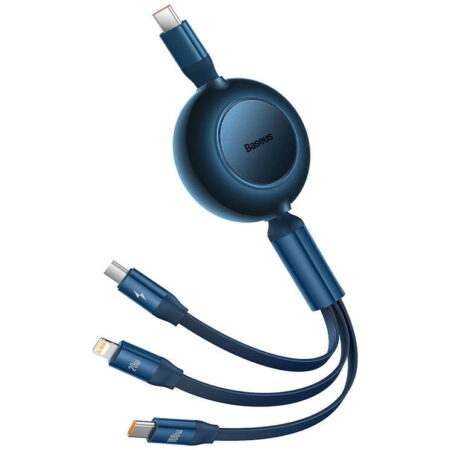 Cablu pentru incarcare si transfer de date 3 in 1 Baseus Bright Mirror 2, USB - Micro-USB/Lightning/USB Type-C, 3.5A, 1.1m,Akvastru