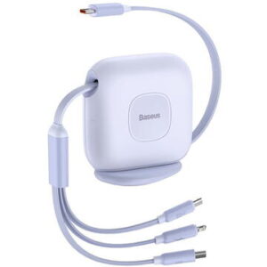 Cablu pentru incarcare si transfer de date Baseus Traction Retractable 3 in 1, USB Type-C/Lightning/Micro-USB, 1.7m, Mov