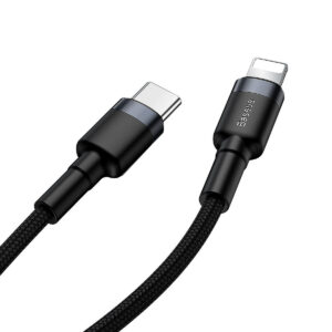 Cablu Date si Incarcare Baseus USB Type-C la tip Lightning, 18W, 1 m, CATLKLF-G1, Gri/Negru