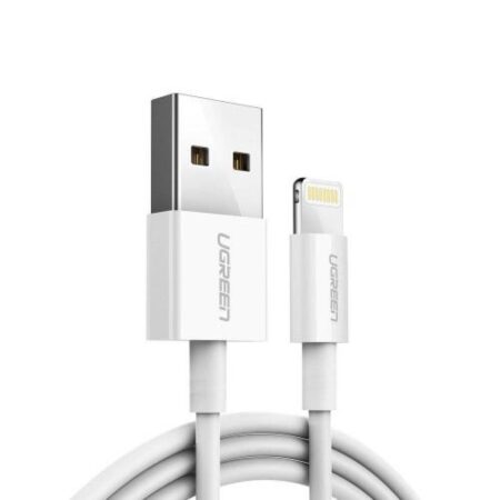 Cablu alimentare si date Ugreen, Fast Charging, USB la Lightning certificare MFI nickel plating PVC 1m, Alb