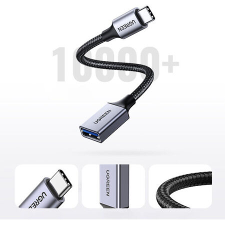 Adaptor cablu date OTG UGREEN US378B USB-C tata la USB 3.0 mama, 5 Gbps, 15cm Negru