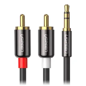Cablu Audio Ugreen AV116 Jack 3.5mm la 2 RCA 2m, Black