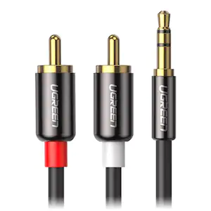 Cablu audio, UGREEN, AV116 , jack 3,5 mm tata la 2 x RCA tata, Conector placat cu aur 24k, 100 cm, Negru,