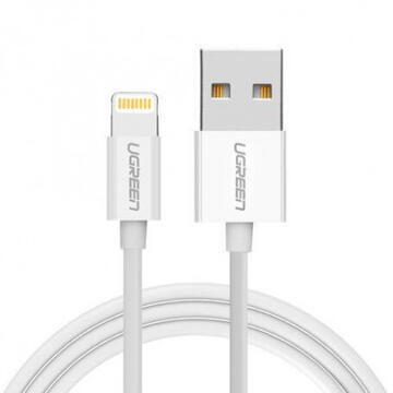 Cablu alimentare si date Ugreen, Fast Charging, USB la Lightning certificare MFI nickel plating PVC 1m, Alb