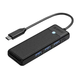 Adaptor Hub Orico 5-in-1 PAPW3AT-C3-015-BK-EP, USB-C la 3x USB 3.0, 1x TF slot, 1x SD slot, 5 Gbps, Negru