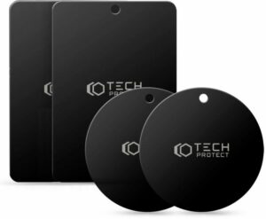 Set 4 placute metalice TECH-PROTECT Magnetic pentru suporturi auto, Adeziv 3M, Negru