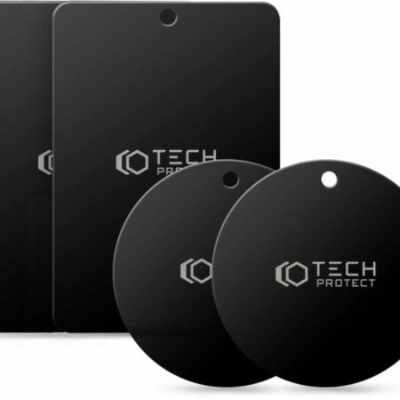 Set 4 placute metalice TECH-PROTECT Magnetic pentru suporturi auto, Adeziv 3M, Negru
