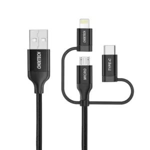 Cablu 3 In 1 Choetech Mfi Usb La Usb Type-c / Microusb / Lightning Incarcare 3a, Transfer Date 480mbps, 1.2m, Negru - 4971620