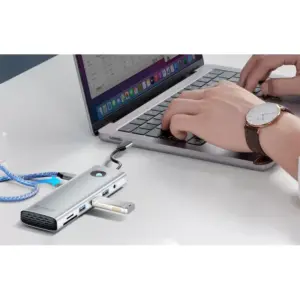 Adaptor Hub Orico 10-in-1 PW11-10P-GY-EP, USB-C la 3x USB 3.0, 1x HDMI 4K30Hz, 1x VGA, 1x RJ45, 1x SD slot, 1x TF slot, 1x AUX, 1x USB-C PD 100W, 5 Gbps, Gri