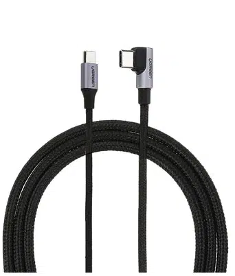 Cablu alimentare/date Ugreen Fast Charging,USB Type-C la USB Type-C 100W/5A Angled 90 braided 2m, Negru