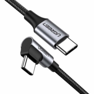 Cablu alimentare/date Ugreen Fast Charging,USB Type-C la USB Type-C 100W/5A Angled 90 braided 2m, Negru