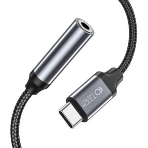 Adaptor TECH-PROTECT UltraBoost tata USB-C la mama jack 3.5 mm, Negru