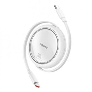 Cablu Baseus Free2Draw Mini Retractabil, USB-C la USB-C, 100W, 1m, Alb