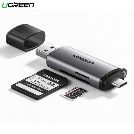 Adaptor pentru cititor de carduri, Ugreen, 50706, Tip C / USB + SD + micro SD, Gri