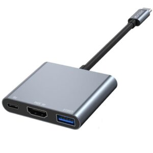 Adaptor HUB aluminiu 3-in-1 Tech-Protect V1, USB Type-C - 1x USB 3.0, 1x USB Type-C, 1x HDMI, Gri