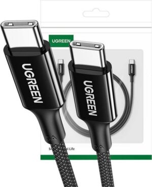 Cablu de date USB-C la USB-C, Ugreen US557, 100 W, 5 A, Negru