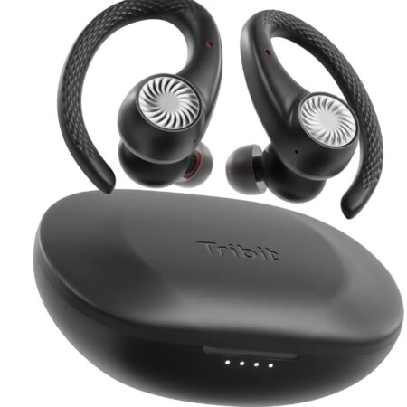 Casti Audio Wireless Stereo Earbuds, Over Ear, Waterproof, Bluetooth 5.2, Control Touch, 65 ore, Piscina, Biker, Sport Extrem, Gym, Jogging, Tribit Move Budes H1 - Black